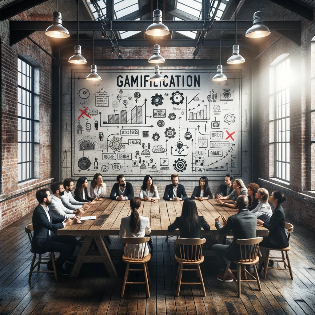 Foto de uma grande sala em estilo loft com paredes de tijolos aparentes e vigas de metal. 